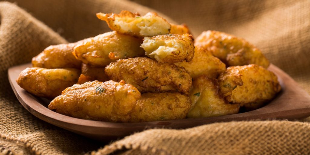 Fried Casava on wooden plate